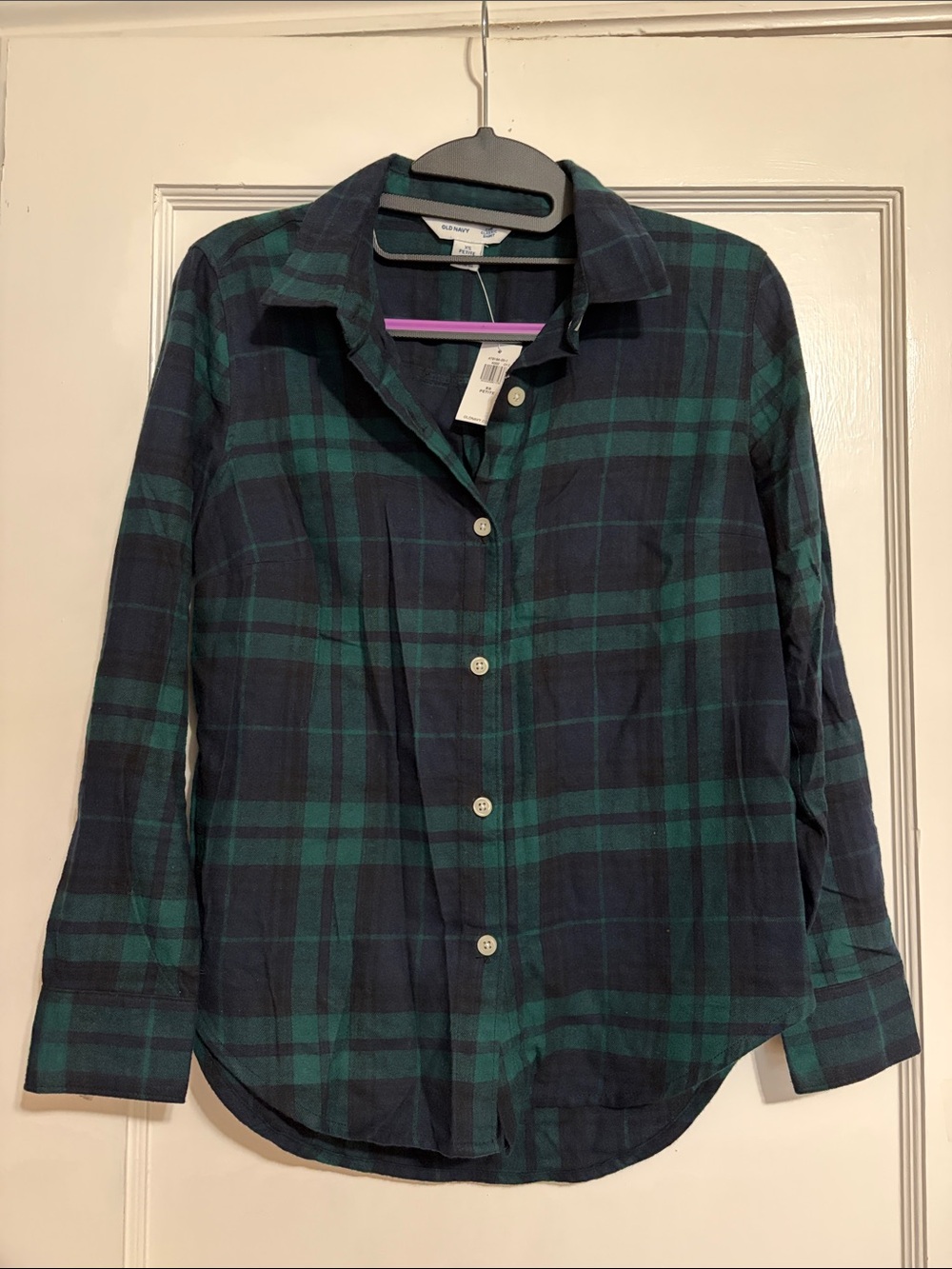 Old Navy The Classic Shirt Flannel Plaid Green XSP